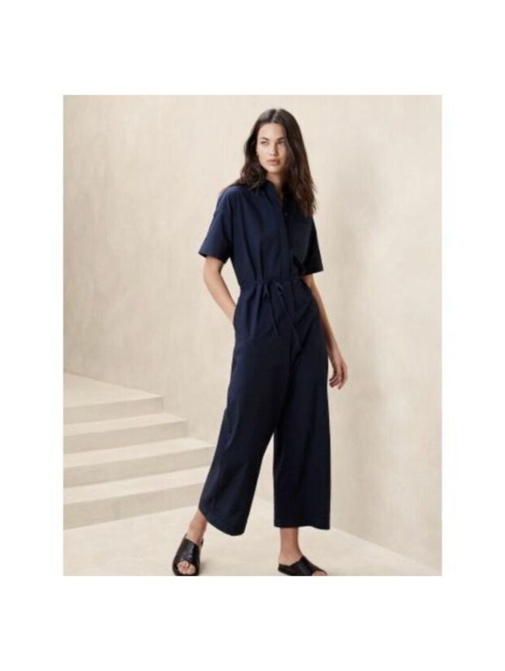 Banana Republic Tie-Waist Jumpsuit navy blue 8